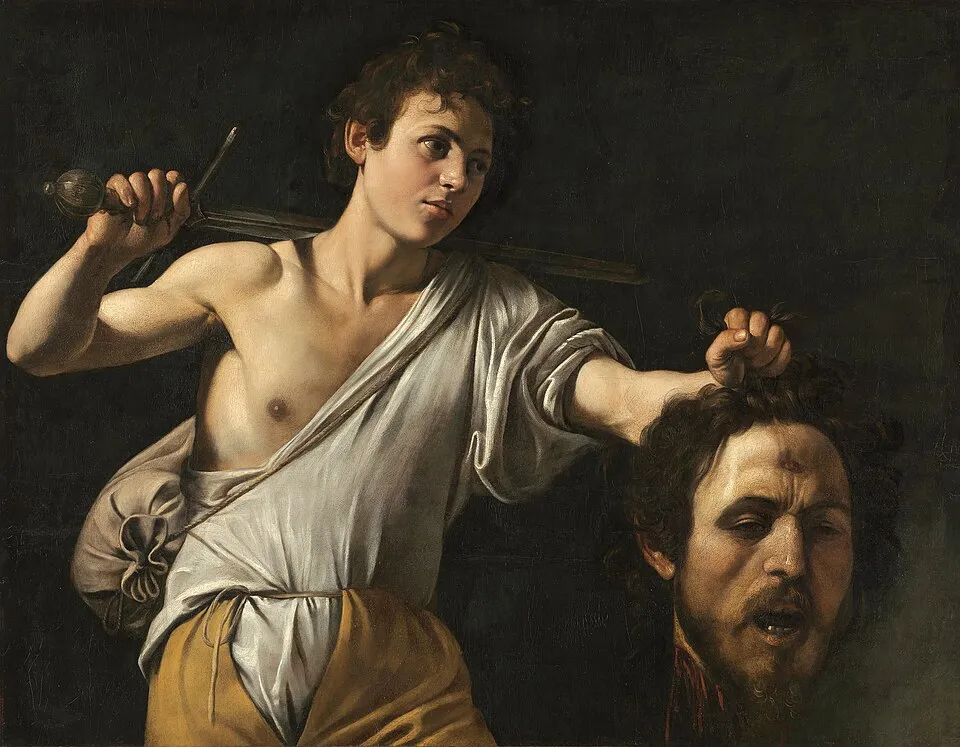 Caravaggio's David with the Head of Goliath (c. 1610), a self-portrait as both David and the severed Goliath, the subject of the first episode of Simon Schama's Power of Art, which examines how Caravaggio's religious canvases gripped the world