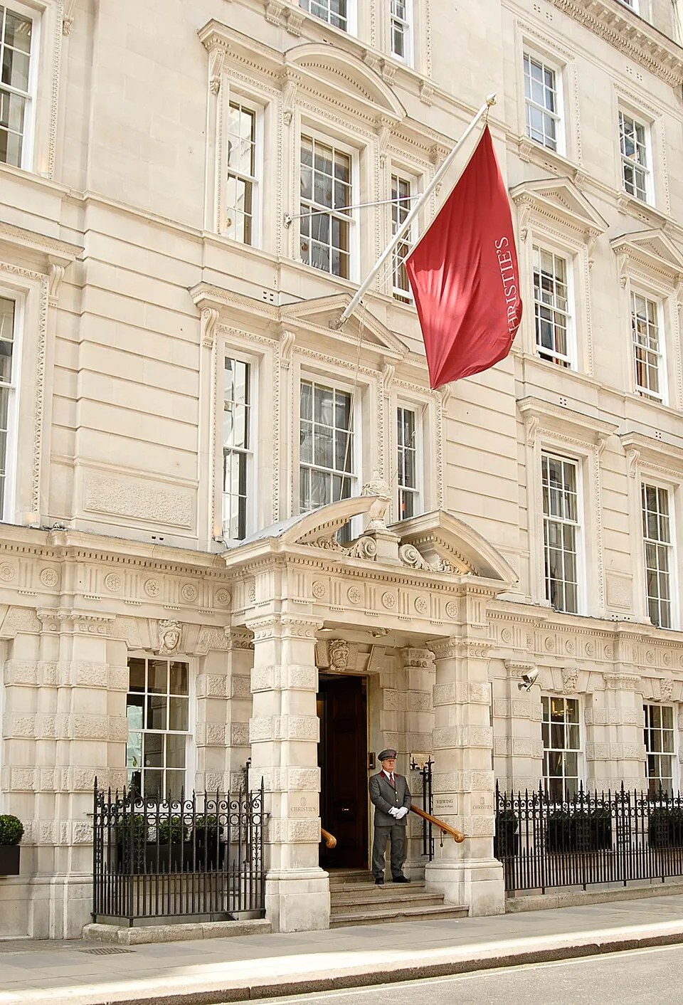 The entrance of Christie's headquarters on King Street in London, a major global auction house