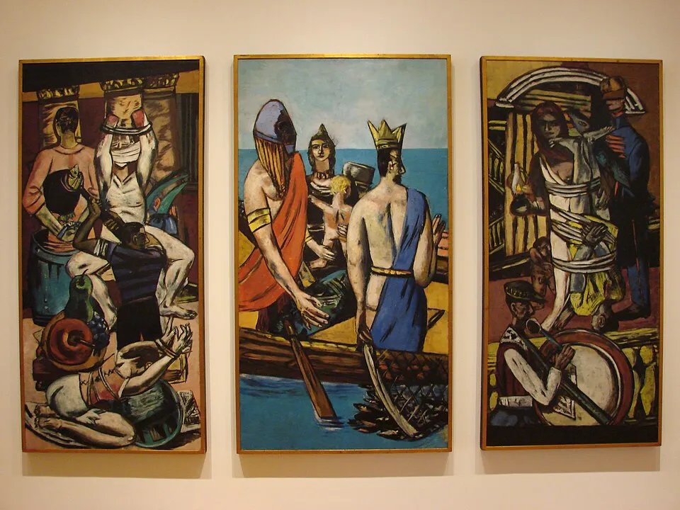 Max Beckmann's Departure (1932-33), Beckmann was among the artists labeled degenerate by the Nazi regime, he fled to Amsterdam in 1937 and emigrated to the United States in 1947
