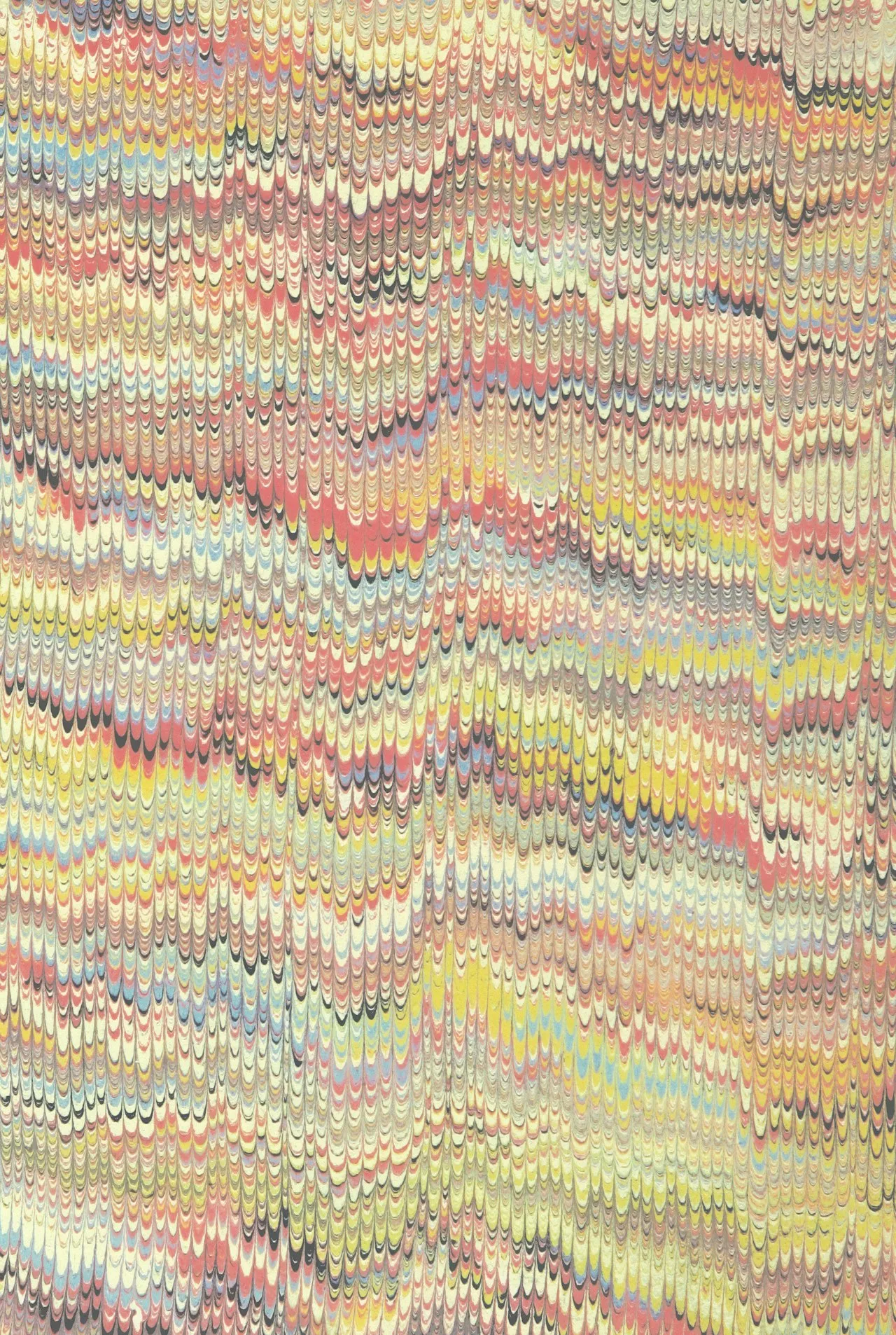 Marbled paper with swirling pastel patterns, a traditional bookbinding endpaper technique with origins in Ottoman and Persian craft traditions