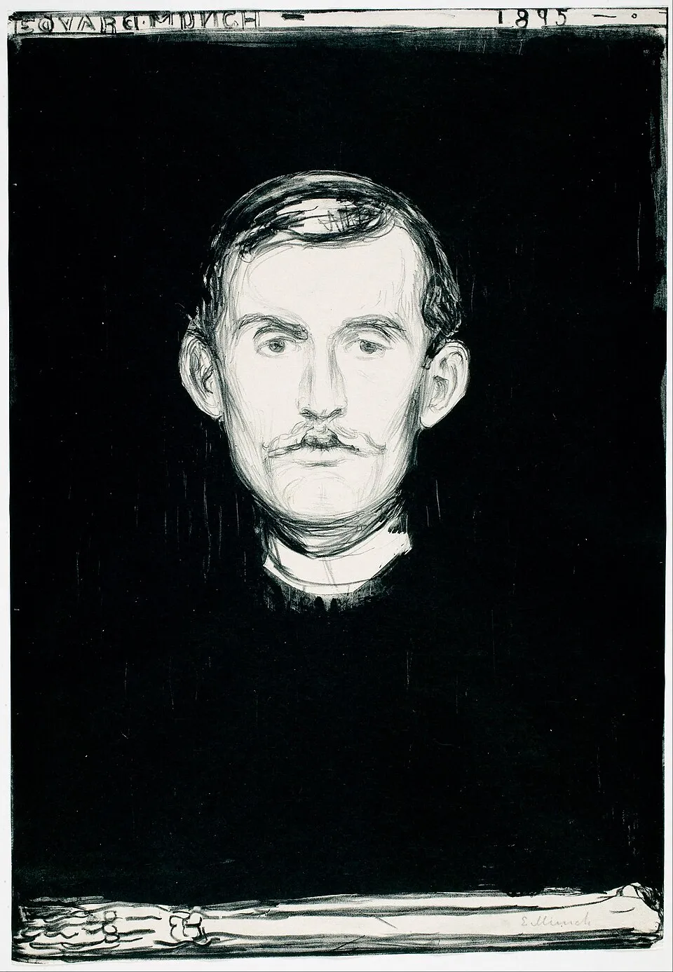 Edvard Munch, Self-Portrait (1895). Oil on canvas. Dark, intense self-examination with the figure emerging from shadow.