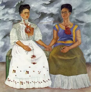 The Two Fridas (1939) by Frida Kahlo, showing two self-portraits sitting side by side with exposed hearts connected by an artery