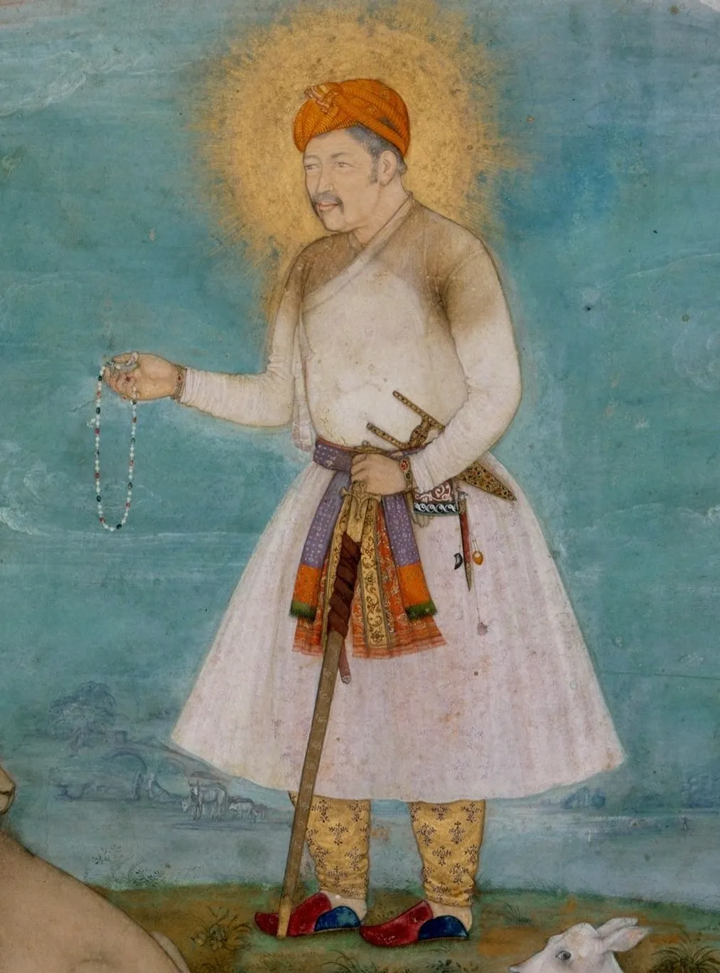 Mughal miniature painting from the Akbarnama showing Emperor Akbar receiving Afghan chiefs, painted in opaque watercolor (gouache) on paper