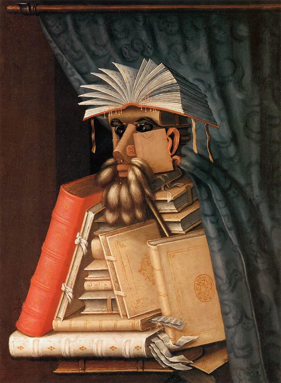 Giuseppe Arcimboldo, The Librarian (c. 1566). A portrait composed entirely of books, a visual celebration of learning and self-education that represents the self-directed art history student building their knowledge from the materials at hand