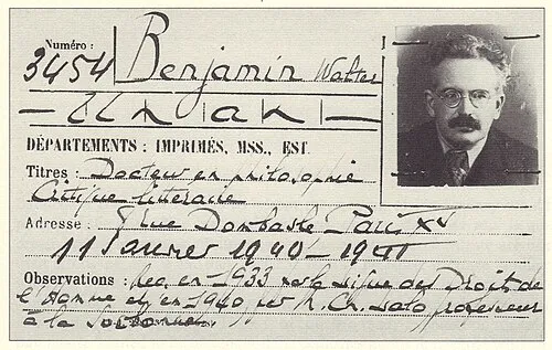 Walter Benjamin, the German Jewish philosopher and cultural critic, photographed around 1938 with a serious expression