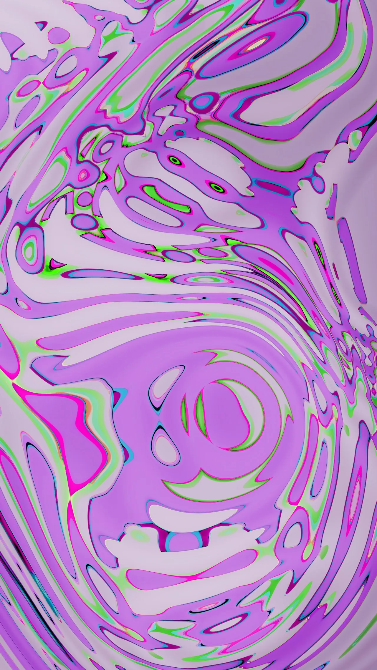Abstract swirling patterns of purple and green light, resembling motion graphics or generative visual art.