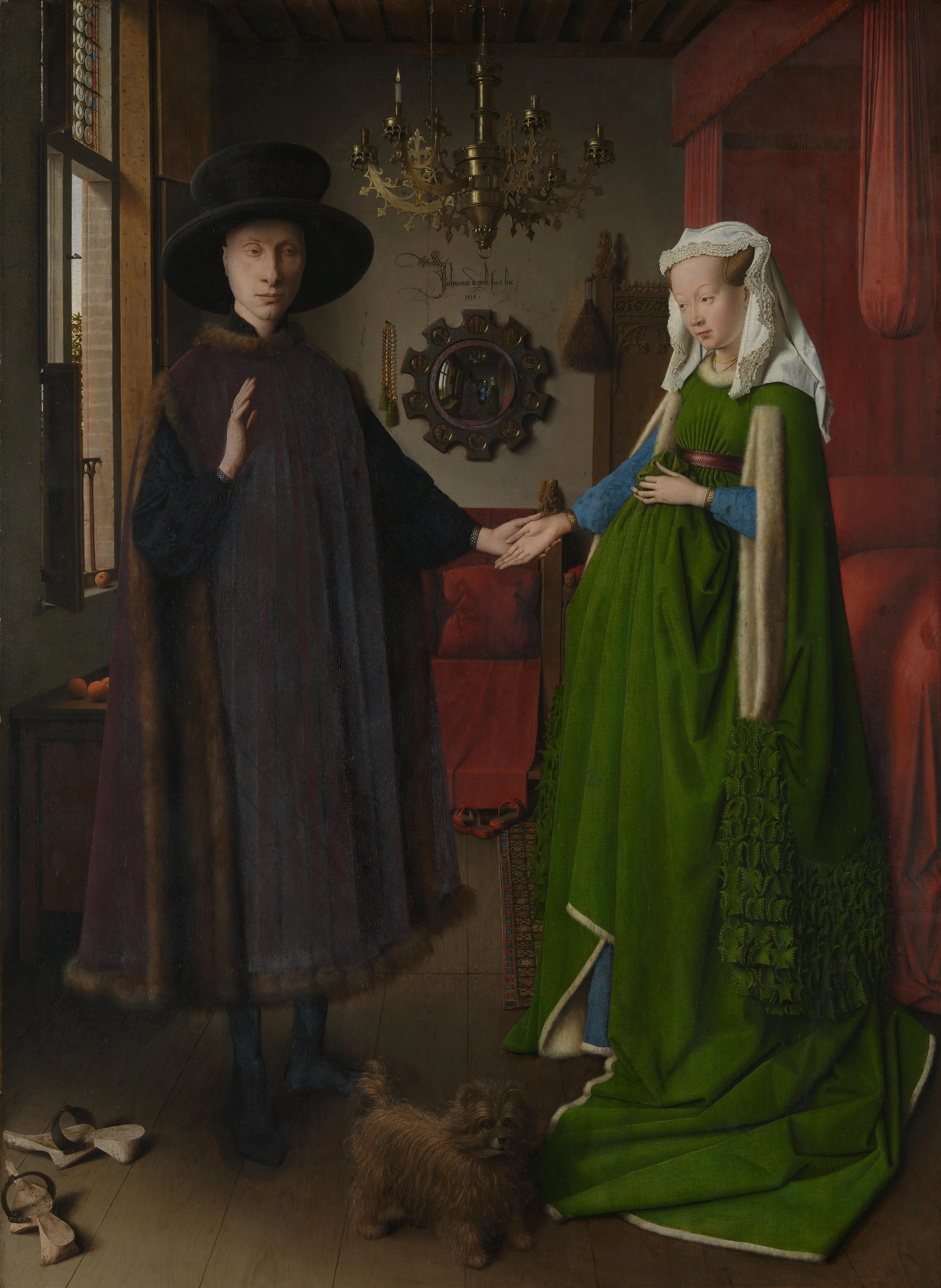 The Arnolfini Portrait by Jan van Eyck showing a couple in an interior, demonstrating the luminous depth achieved through oil glazing technique