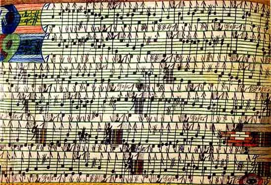An untitled drawing by Adolf Wölfli, a psychiatric patient at the Waldau mental hospital in Bern who created thousands of drawings and collages and became a cornerstone of Dubuffet's Art Brut collection