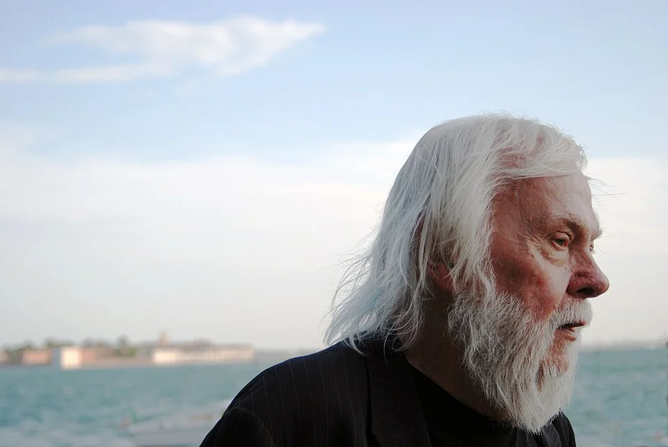 John Baldessari portrait photograph, 2009, showing the conceptual artist who taught David Salle at CalArts
