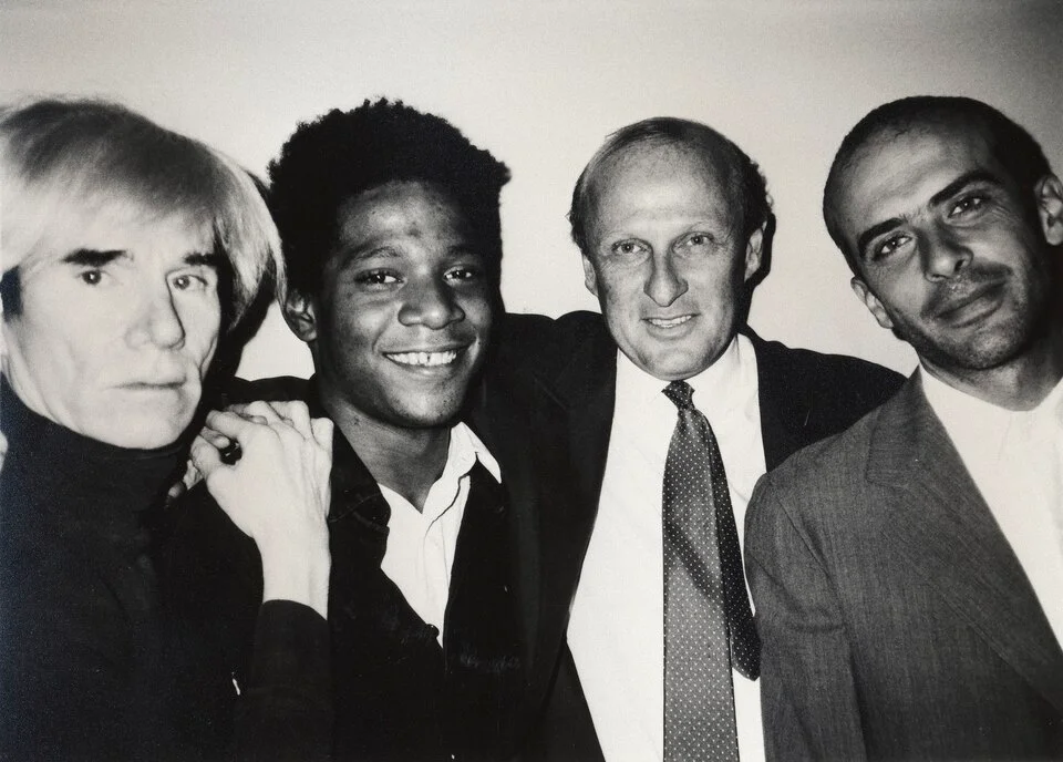 Andy Warhol, Jean-Michel Basquiat, Bruno Bischofberger and Francesco Clemente, New York, 1984, photograph of the downtown art scene