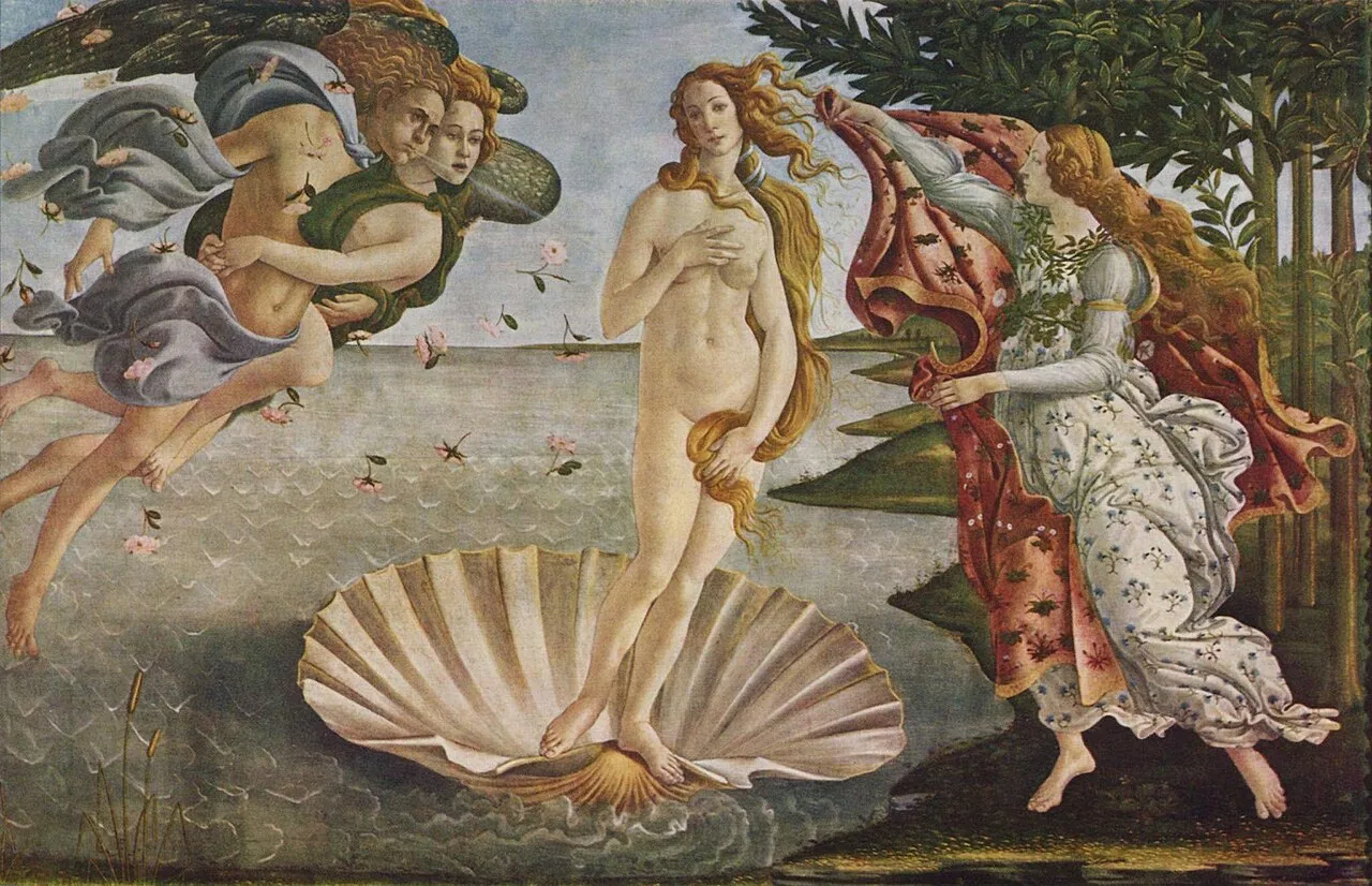 The Botticelli room at the Uffizi Gallery in Florence, displaying The Birth of Venus and Primavera facing each other across the room