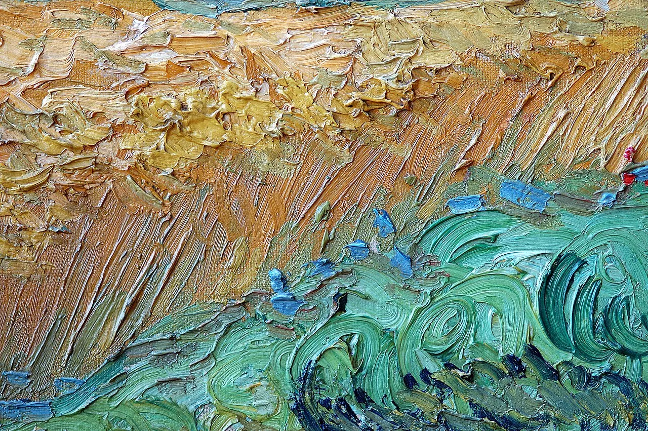 Wheat Field with Cypresses (1889) by Vincent van Gogh, showing the Alpilles hills landscape near Saint-Remy with similar swirling brushwork to The Starry Night