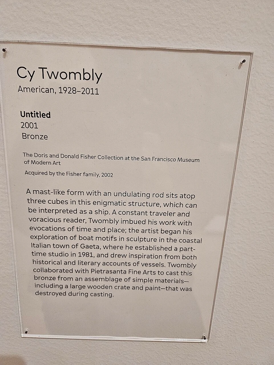 Cy Twombly, Untitled, 2001, bronze sculpture at SFMOMA