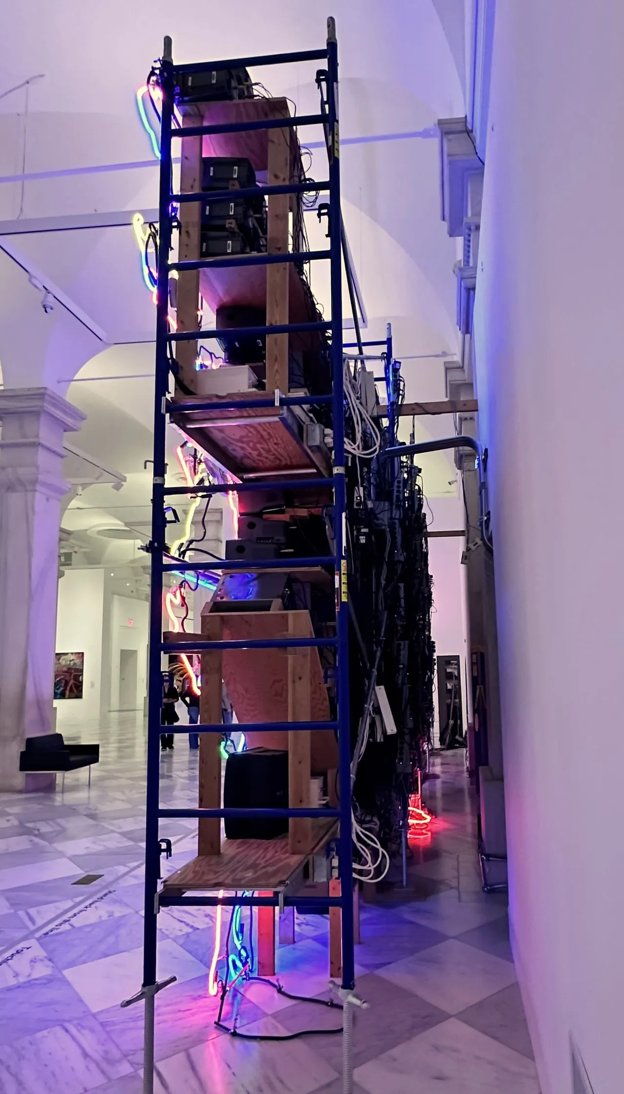 Electronic Superhighway by Nam June Paik, a massive installation of hundreds of television monitors arranged in the shape of the United States with neon tubing