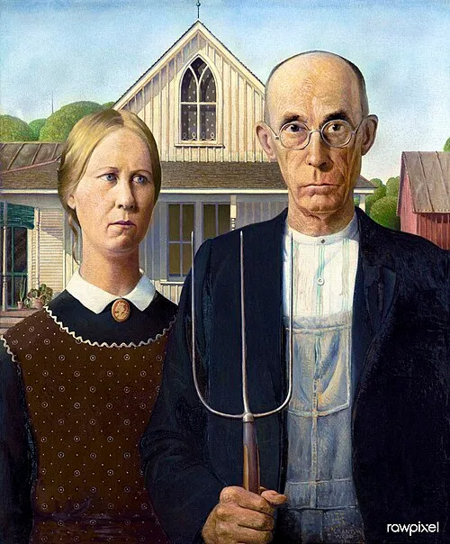 Grant Wood's American Gothic (1930) famous painting